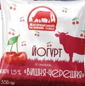 Йогурт вишня-черешня 1,5 % жиру, 350 г , Житомирський молочний завод